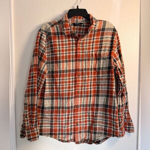 Eddie Bauer Men’s Orange Plaid Button Down Flannel - Size Large